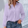 thumbnail image 2 of Womens Button down Shirts Cotton Linen Long Sleeve Dress Shirts Casual Summer Tops with Pockets by Yigetop Light Violet S, 2 of 7