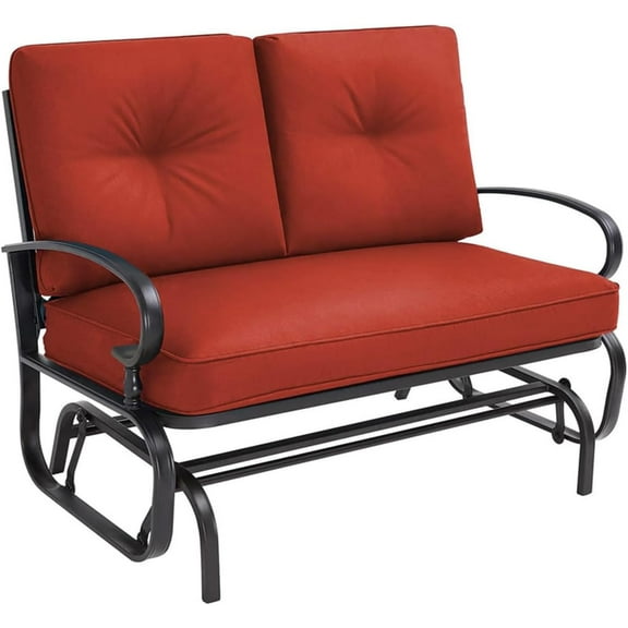 Crownland Outdoor Patio Glider Chair, Rocking Glider kklfec for 2 Person, Porch Furniture Loveseat Seating, Wrought Iron Patio Textilene Gliders for Outside, Porch, Garden(Classic Red)