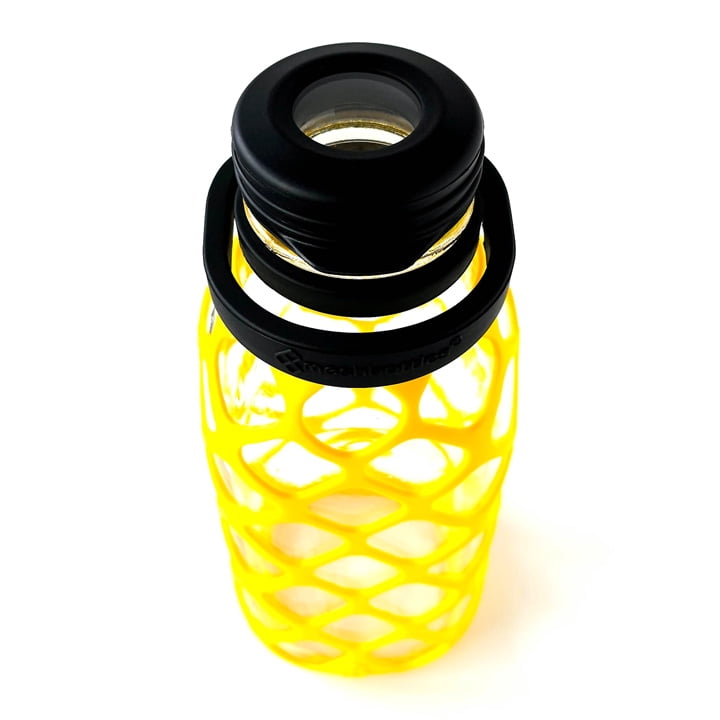 Meshbottles with Glass Top - Sun Yellow - Plastic-free, BPA-free, Phthalate-free Glass Water Bottle - 32 oz