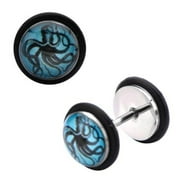 Earrings Rings 18g Steel Faux Plug with Nautical Octopus Logo Fronts.  Pair