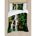 thumbnail image 3 of Waterfall Duvet Cover Set Queen Size, Double Waterfalls Flow to Natural Green Lake with Bushes and Grass like Garden Print, Decorative 3 Piece Bedding Set with 2 Pillow Shams, Green, by Ambesonne, 3 of 3