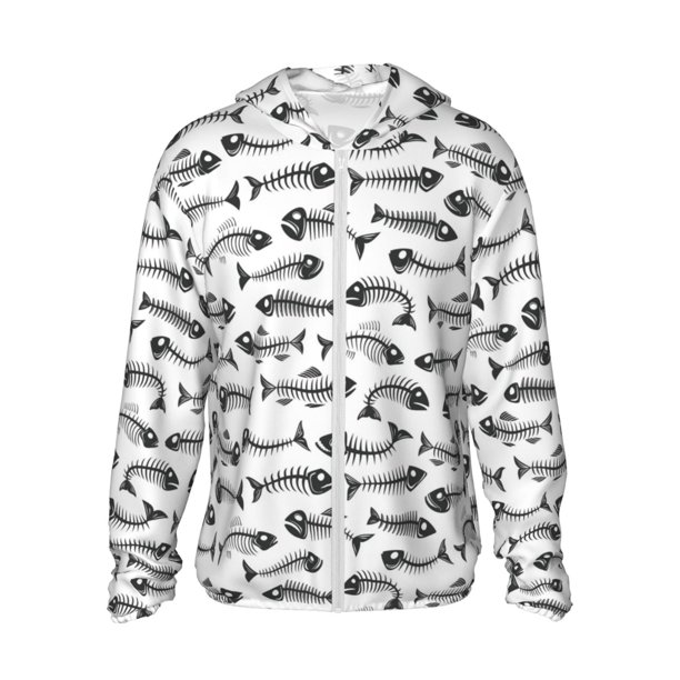 Balery Fish Bones Sudadera ligera de manga larga con capucha y protección solar UPF 50+ para hombre y mujer, ideal para pesca y running-X-Large