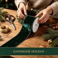 thumbnail image 4 of Clearance Christmas Velvet Wired Ribbon Roll, 2.48 Inch x 10 Yards Green Edge Craft Ribbon for Wreath Tree Wrapping Holiday DIY Bows, 4 of 7
