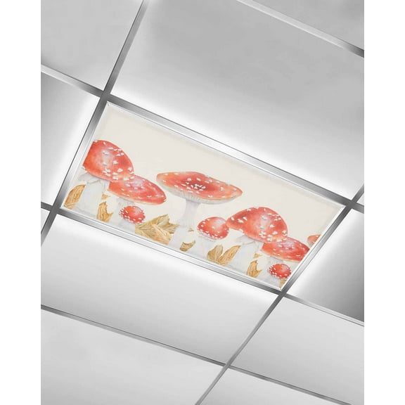 Fluorescent Light Covers for Ceiling Lights 1 Pack,Red Mushroom Magnetic Ceiling Light Covers 2x4 Feet for Classroom Office School,Watercolor Vintage Botanical Fall Overhead Drop Ceiling Light Shade