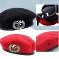 thumbnail image 4 of Men Women Wool Felt Berets Metal Badge Decor Sailors Dance Stage Performance Hat Military Fans Army Cap Security Cap Adjustable, 4 of 5