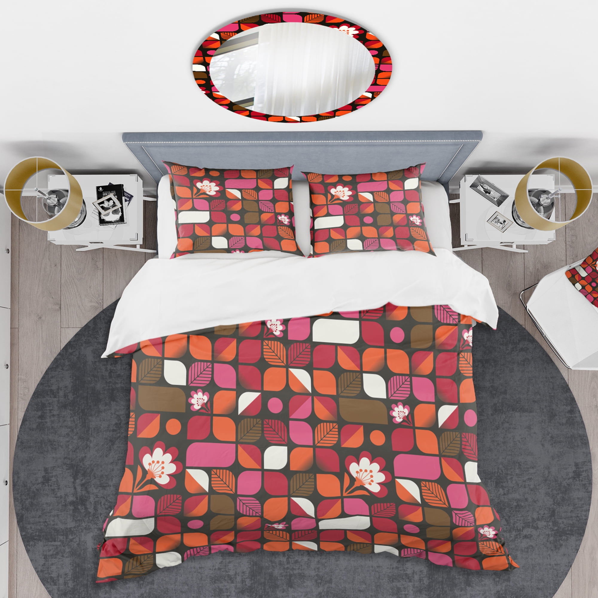 Designart 'Geometric Retro Flower Design I' Mid-Century Modern Duvet Cover Set