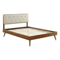 Pemberly Row Full Wood Platform Bed with Splayed Legs in Walnut/Beige