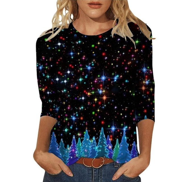 Jindong Chandail à Capuchon pour Femme Automne/hiver Uni à Col Rond Ample à Manches Longues avec Imprimé de Noël
