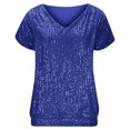 thumbnail image 6 of Cavosen Tops for Women Sequined Glitter Sparkly Print Pullover Blouse Short Sleeve Deep V Neck Shiny Shirts Flowy Tunic Solid Color Party Tshirts Novelty Elegant Evening Tees Blue M, 6 of 8
