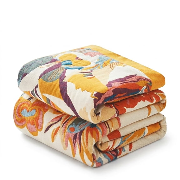 Boho Floral Butterfly Throw Blanket, 50" x 60", Ultra Soft Breathable Cotton for Couch and Bed
