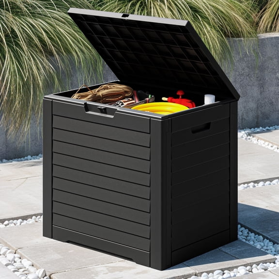 Uforic 35 Gallon Outdoor Resin Storage Box, Waterproof Lockable Deck Box, Package Delivery Box for Patio Cushions, Pool Supplies, Garden Tools, Black