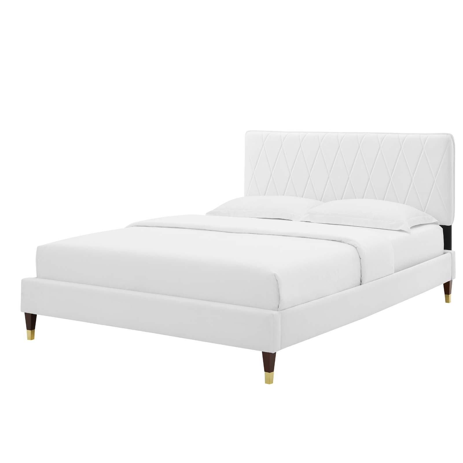 Platform Bed Frame, Full Size, Velvet, White, Modern Contemporary Urban