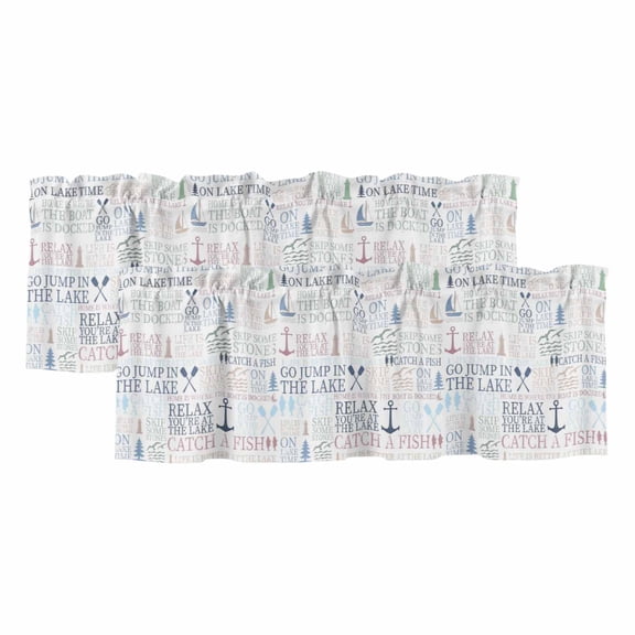 2 Pack Coastal Nautical Valance for Window Blue Anchor Paddle Sailboat Lighthouse Kitchen Valance Rod Pocket Short Curtain Topper Decorative Window Treatment for Living Room Bedroom 42"x18"