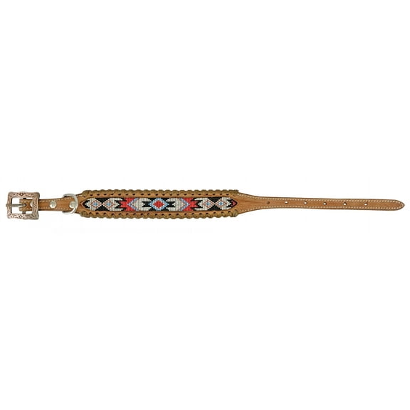 Showman Couture Leather Dog Collar w/ Beaded Inlay & Leather Lacing  (Small)