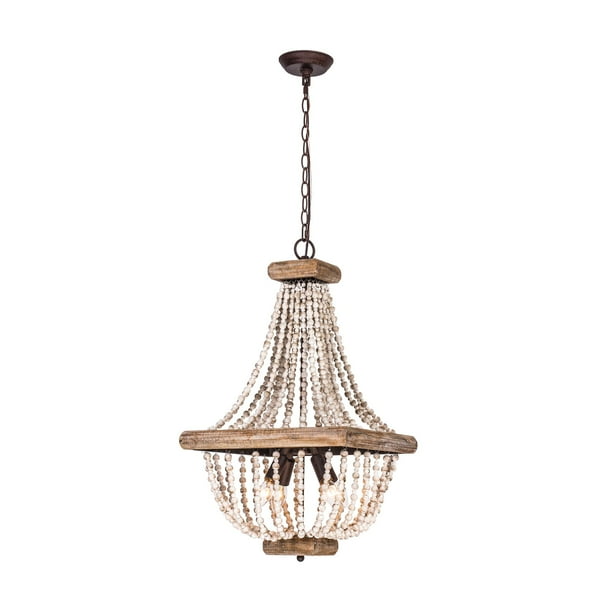 Farmhouse Wood Beaded Basket 4 Light Empire Chandelier Pendant Lamp 22524ab Antique White Walmart Com Walmart Com