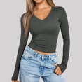 thumbnail image 2 of Chemises à Manches Longues pour Femmes Col en V Sortie Ajustée Crop Top Décontracté Mode Automne 2025, 2 of 5