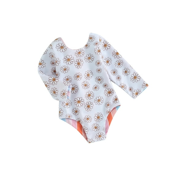 JYYYBF Toddler Girls Rash Guard Swimsuit Rompers Long Sleeve Floral Print Knot Front Baby Bathing Suit Swimwear