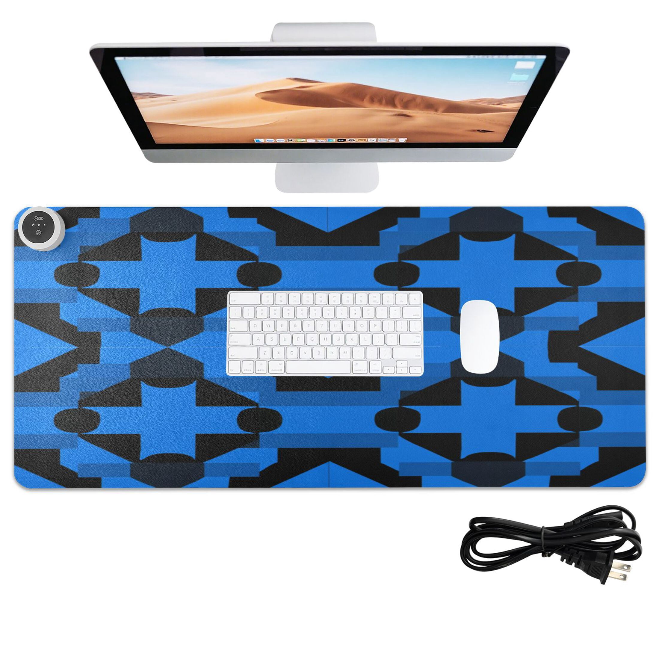 Large Heated Desk Mat Mouse Pad 31.5"x13"PU Leather Graphene Heating Desk Warmer with 3 Temperature Settings 110V US Plug Non-Slip Warm Pad for Home, Office, and Gaming Dark Blue Black Plaid
