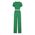 thumbnail image 6 of Fashion Plus Size 2 Picec of Sets for Womens Summer and Fall Casual Comfortable Solid Color Short Sleeve Round Neck Midriff-baring Solid Color Elastic Waist Pants Sets, 6 of 7