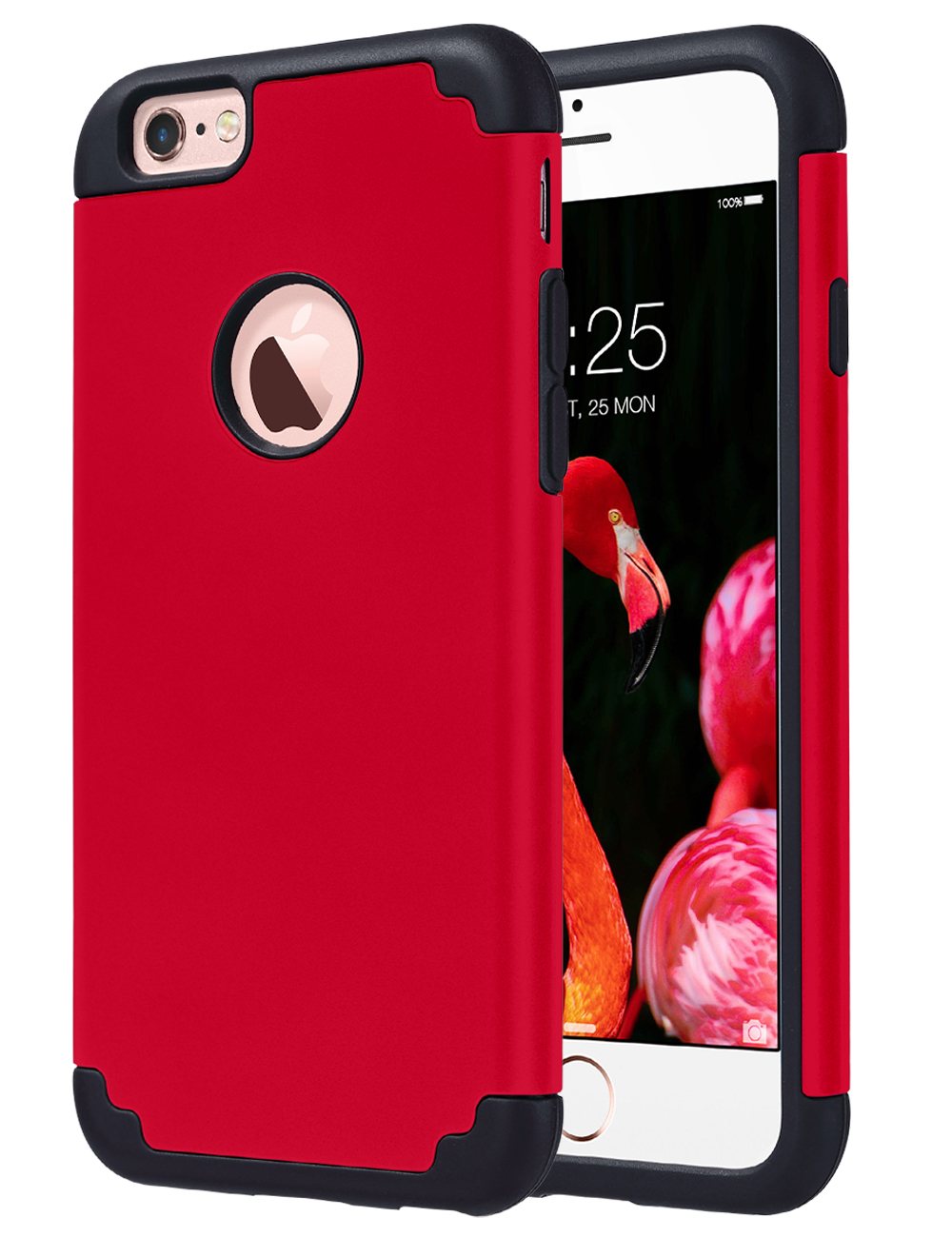ULAK iPhone 6 Case, iPhone 6S Case, Slim Dual Layer Shockproof Bumper Phone Case for Apple iPhone 6 / 6s for Girls Women, Red - image 3 of 7