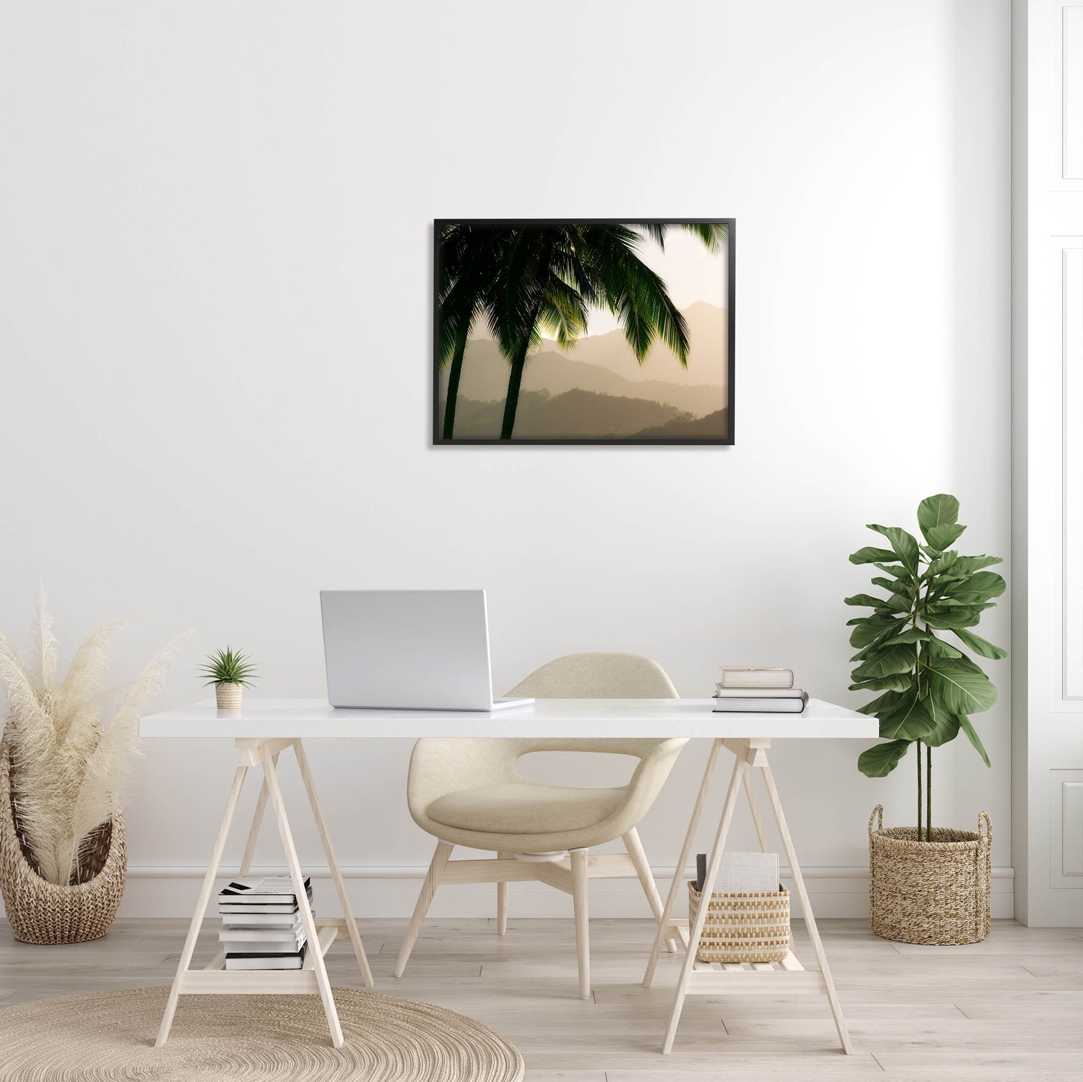 Stupell Industries Palm Trees At Sunrise Mountain Range Photograph Black Framed Art Print Wall Art, Design by Dennis Frates