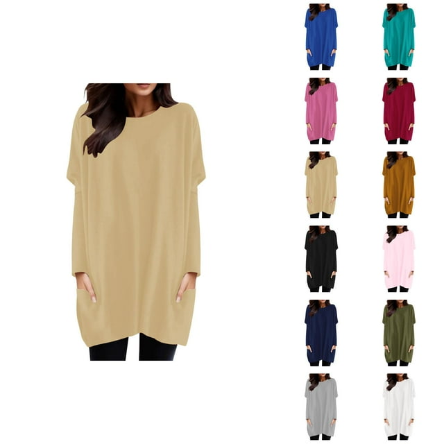 Robe T-Shirt à Manches Longues pour Femmes 2026, Col Rond Décontracté, avec Poches, Mini Robes