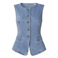 thumbnail image 2 of Fenkoxk Womens Casual Jean Vest Solid Color Button Hoodless Sleeveless Denim Jacket, 2 of 5