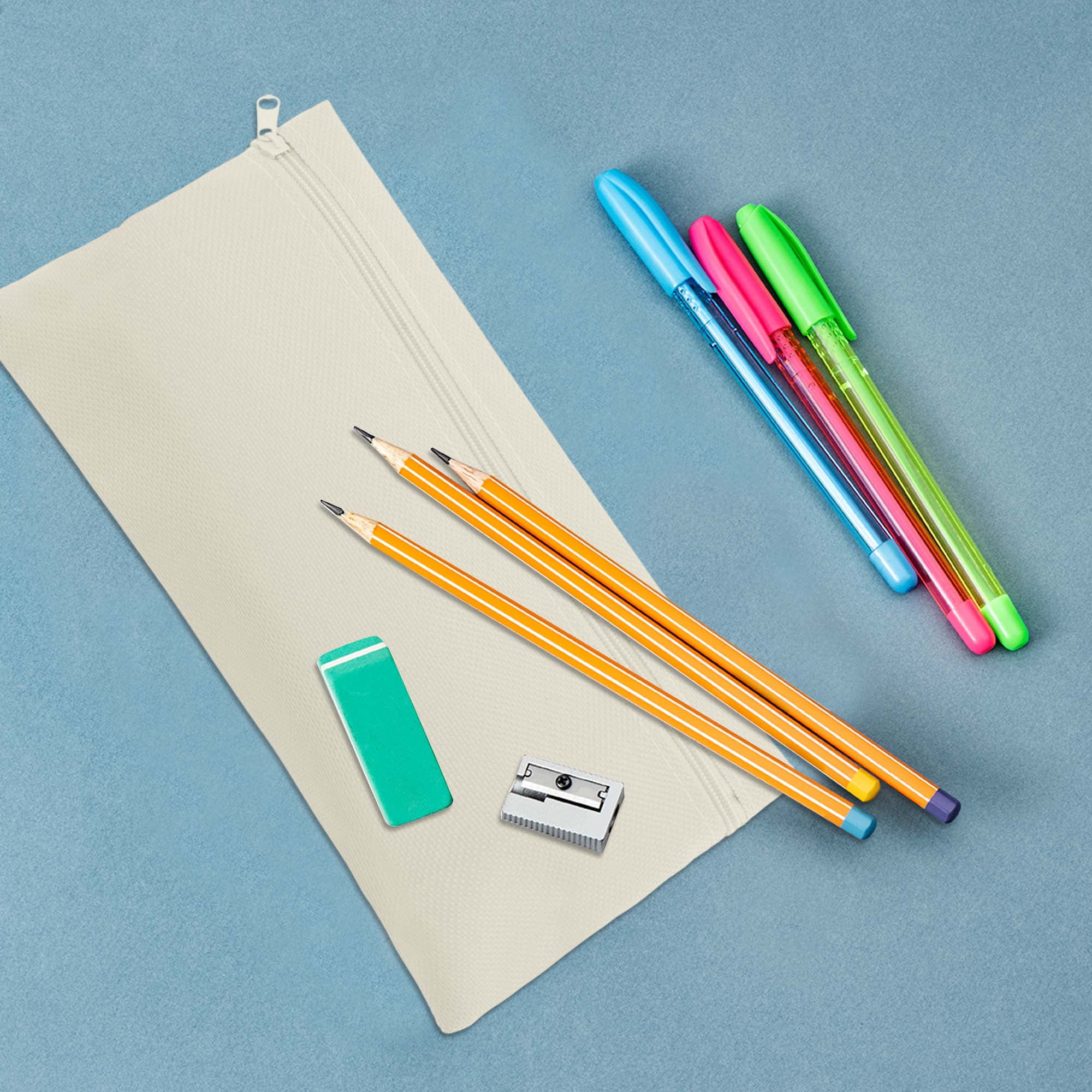 Unique Bargains Pencil Case Canvas Large Capacity Stationery Pen Bag for Office Beige