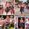 thumbnail image 5 of Benylion Girls 4th of July Girls Dress Independence Day Dresses American Flag Striped Flutter Sleeve Sundress Patriotic Outfits for 7-8 Years, 5 of 7