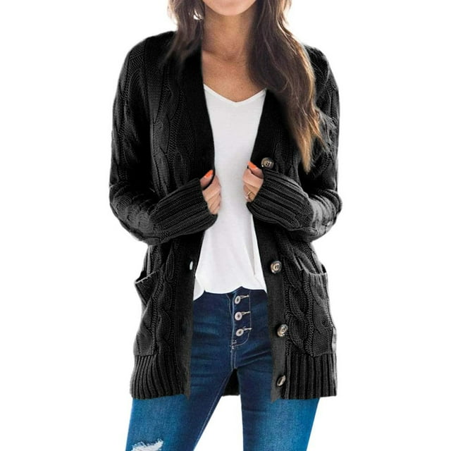 Cardigan en Tricot à Manches Longues pour Femmes avec Bouton Ouvert sur le devant