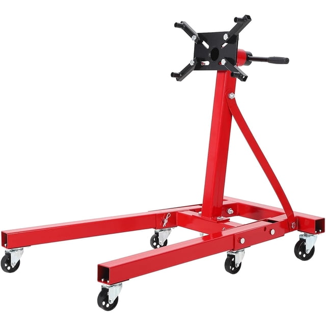 Support de Moteur Robuste 2000 Lb, Support de Moteur Pliable Rotatif avec Tête 360, 4 Bras Réglables et 6 Roulettes pour Réparation Auto, Rouge