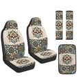 thumbnail image 7 of Xoenoiee Boho Mandala Sugar Skull Print Car Seat Cover Car Accessories Set Seatbelt Pads Armrest Cover Pad, Waterproof Faux Leather Auto Interior Decor, Set of 5, 7 of 7