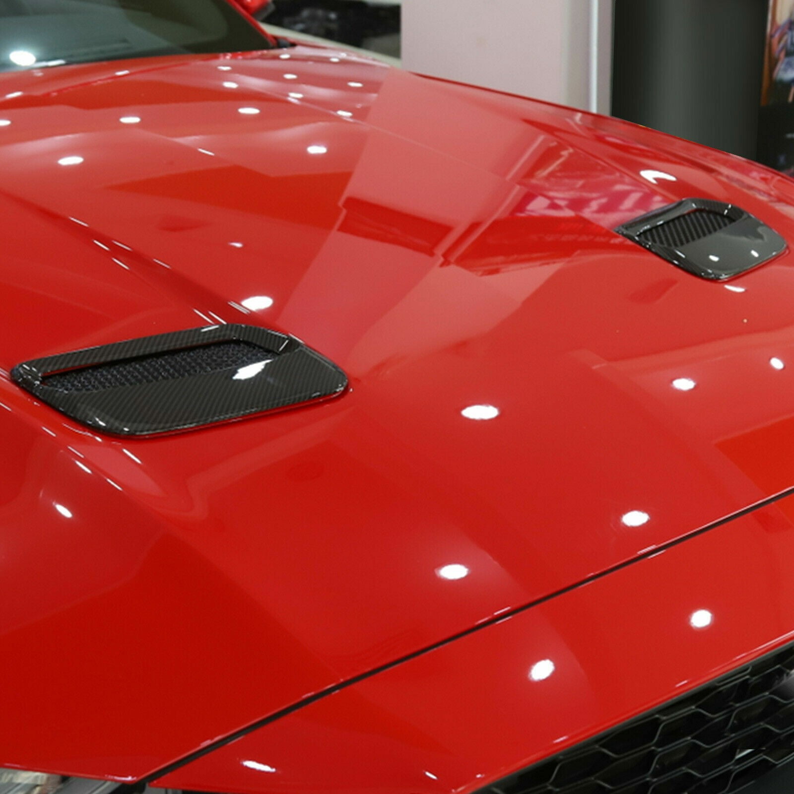 KAIHUIXING Carbon Fiber Hood Engine Air Vent Cover Trim + Accessories for Ford for Mustang 2018-2020 Front Upper CFHEAVCTFFM2A