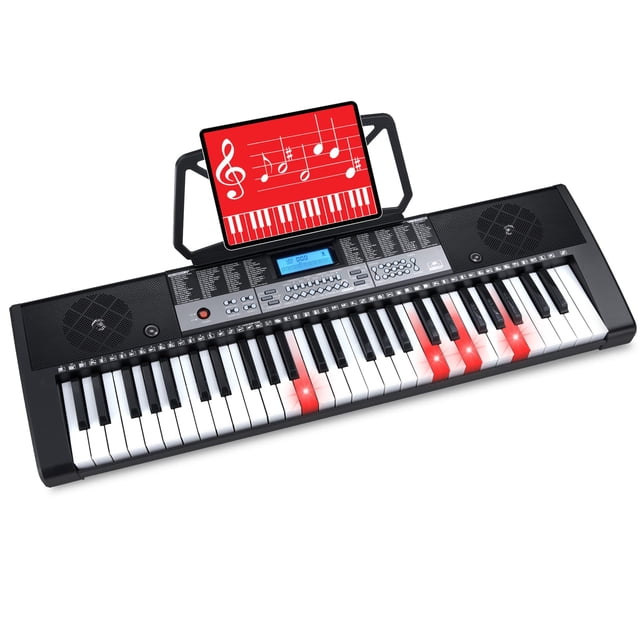Best Choice Products Teclado electrónico de 54 teclas, teclado eléctrico portátil para principiantes, juego completo con pantalla LCD, adaptador de corriente, modos de enseñanza, soporte para partitur