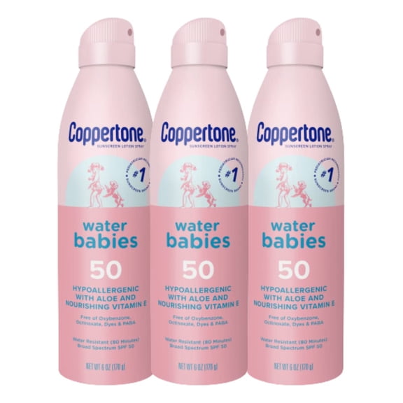 Coppertone Water Babies Sunscreen Lotion Spray SPF 50 Water Resistant 6oz (3 PK)