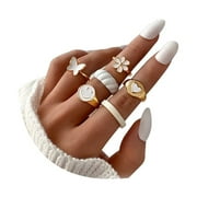 Chunky Rings Butterfly Ring Set White Gold Smiley Face Ring Flower Rings for Women Stackable Rings Heart Knuckle Rings for Teen Girls Mid Finger Rings for Women