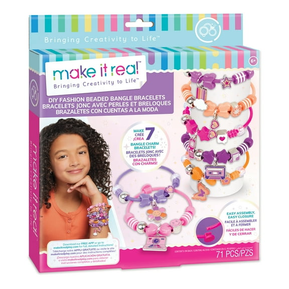 Make It Real: DIY Fashion Beaded Bangle Bracelets Kit, 71 Pieces