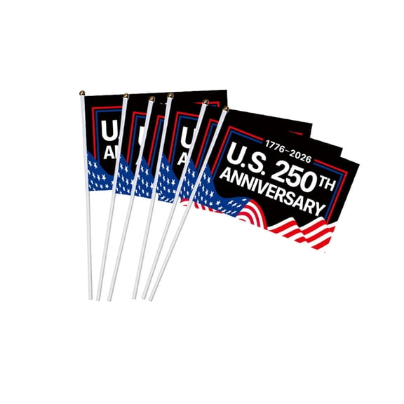 20pcs 250th Anniversary Stick Flag America Birthday Patriotic Mini Hand Held Flags 5x8 Inch Double Sided for Room House Welcome Lawn Backdrop Parade