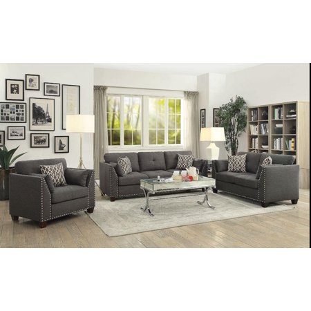 Contemporary Light Charcoal Linen Sofa + Loveseat by Acme Laurissa 52405-2pcs