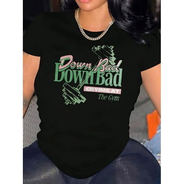 Women's Bad Graphic Tee - Casual Crew Neck Short Sleeve T-Shirt, White with Green & Pink Print, Comfortable Summer Top for Casual Attire, Ladies T Shirts