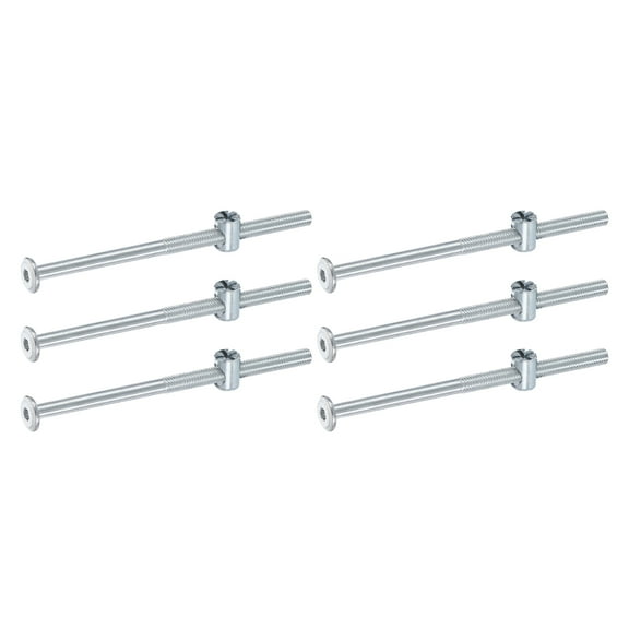 Uxcell 6 Pack Bed Frame Bolts, M6 x 110mm Hex Socket Head Screws Bolts Barrel Nuts Bunk Bed Bolts Furniture Screws with Rice-shaped Head Barrel Nut for Chairs Cots, Silver