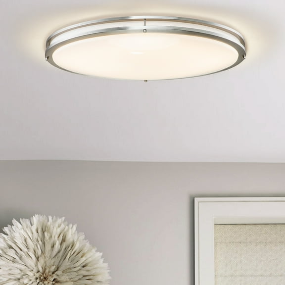 C Cattleya 24 in.28W Integrated LED Flush Mount with Acrylic Shade-Brushed Nickel