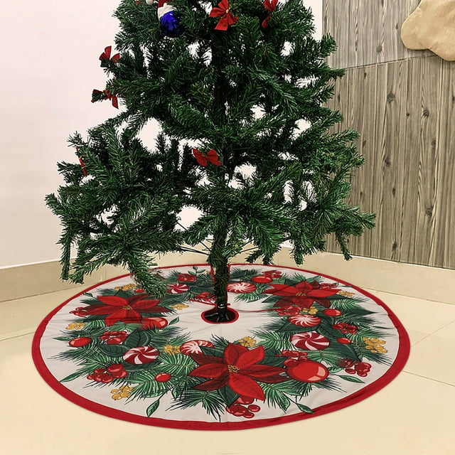 Fiudx Falda para Árbol de Navidad, Decoración Estampada de Lujo, Ribete de Abeto Artificial, Protege El Suelo y Los Regalos, Uso Versátil En Casa, Oficina, Jardín, Fiestas, Tamaño 80 Cm
