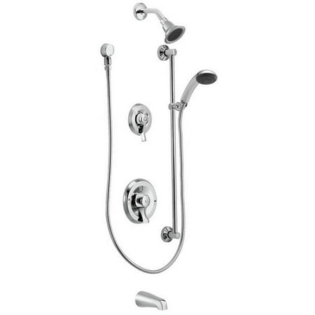 Widespread Bath Spout Moen 8343 M-DURA Posi-Temp Pressure Balance 2.5 GPM Shower System with Shower Head, Hand Shower, Slidebar and Tub Spout, Chrome ()