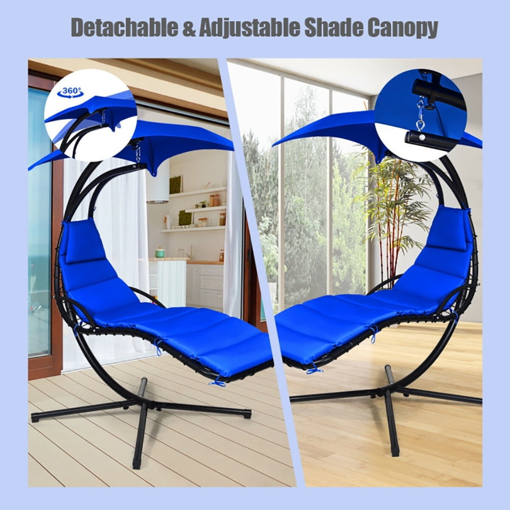 Aimee Lii Hanging Stand Chaise Lounger Swing Chair with Pillow, Patio Loungers, Navy