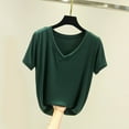 thumbnail image 2 of XMMSWDLA Hauts à Manches pour Femmes Col en V T-Shirts à Manches Courtes Mignons d'Été Décontractés T-Shirts Blouses Coupe Ample Vert Chandails d'Entraînement Femmes, 2 of 4