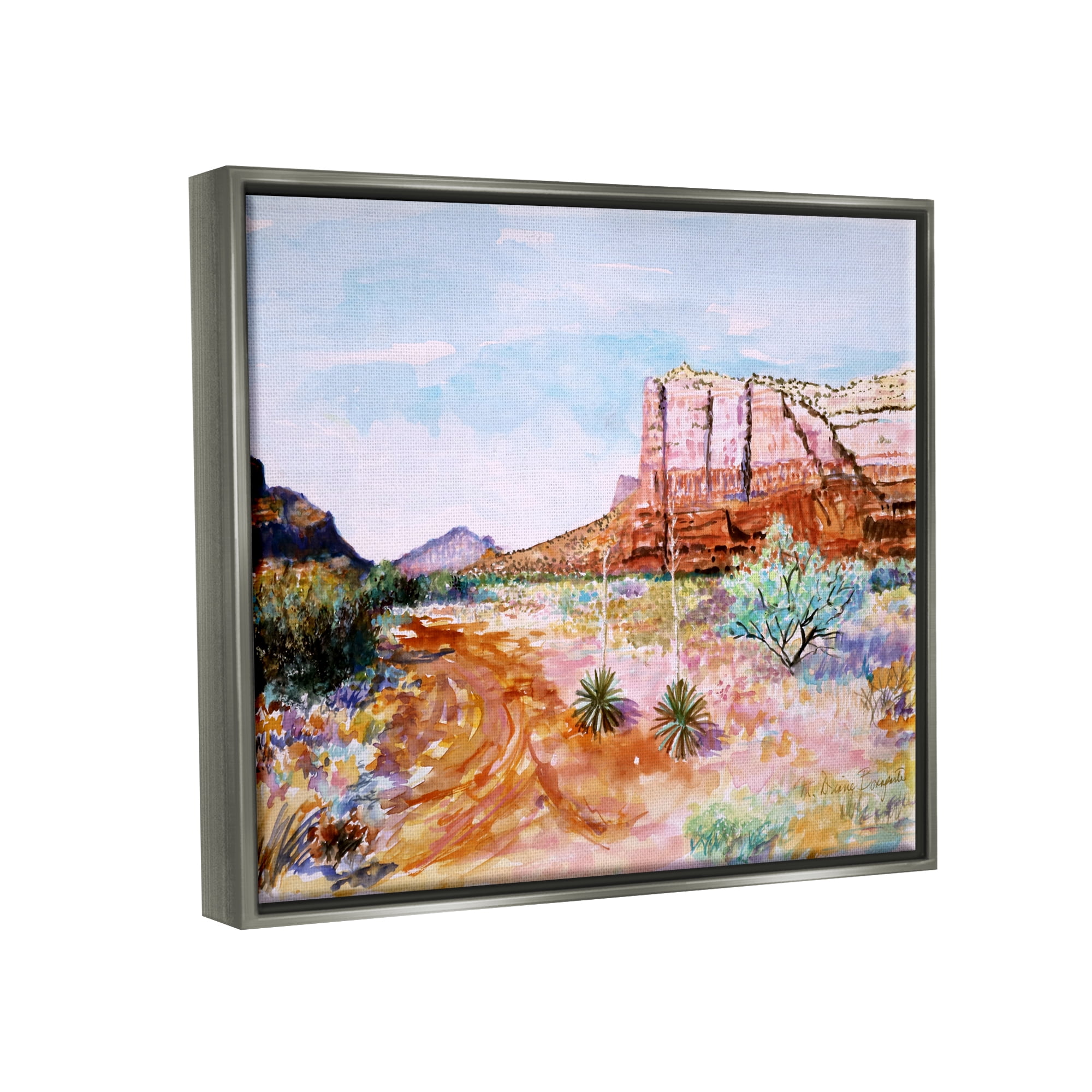 Stupell Industries Modern Desert Mesa Nature Painting Gray Floater Framed Art Print Wall Art, 21 x 17