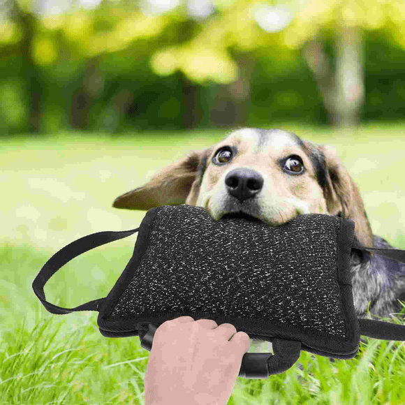 3 Handles Dog Bite Tug Toy Puppy Tug Dog Bite Pillow Outdoor Training Toys for Dogs Puppies (Black,26X19X6cm)