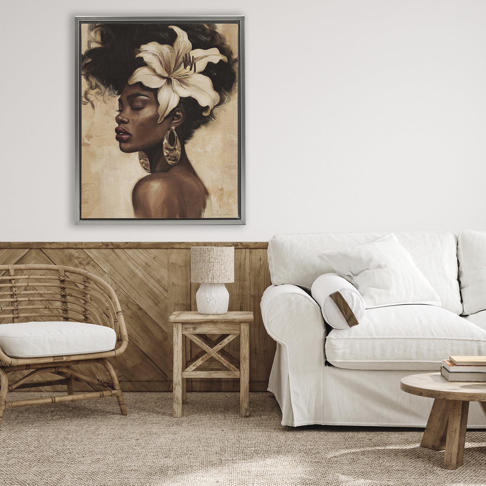 Stupell Industries Nocturne In Ivory Gray Framed Floater Canvas Wall Art, design by Svetlana Aleynikova