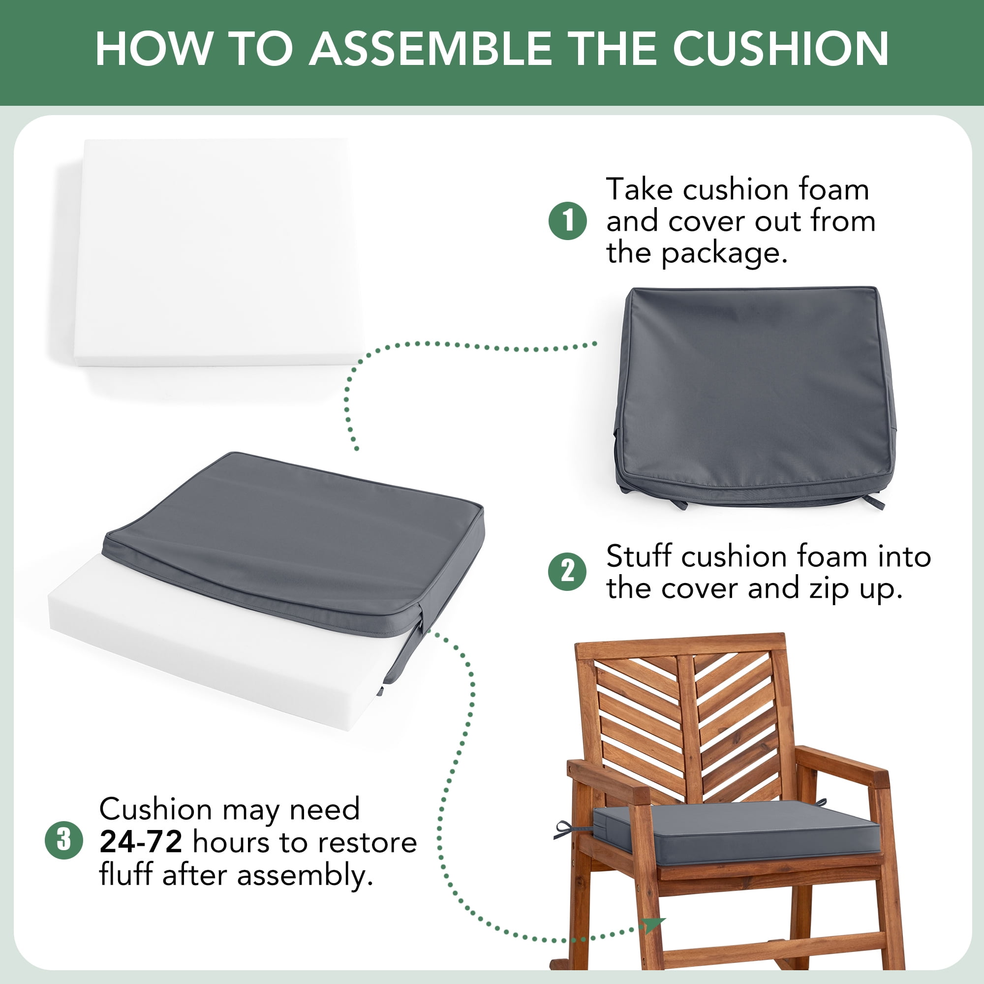 Outdoor Chair Cushions Set of 4, Waterproof & Fade Resistant Deep Seat Cushion for Patio Furniture - 24 x 24 Inch Chair Pads with Ties and Hidden Zipper, Dark Grey